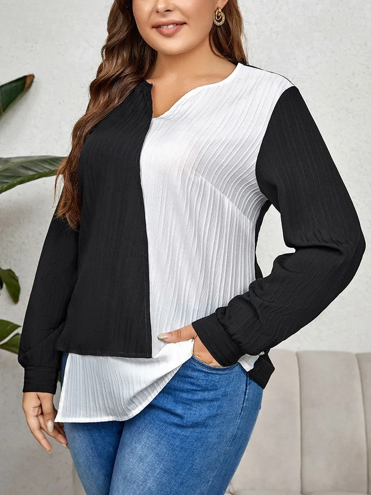 Elegante Asymmetrische Langarm Bluse Schwarz Weiss