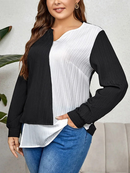 Elegante Asymmetrische Langarm Bluse Schwarz Weiss
