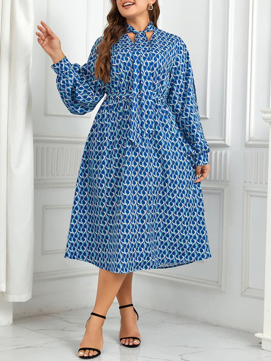 Elegantes Langarmkleid mit Schleife am Kragen und Gürtel - Perfekt für Frühling & Herbst