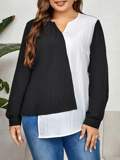 Elegante Asymmetrische Langarm Bluse Schwarz Weiss