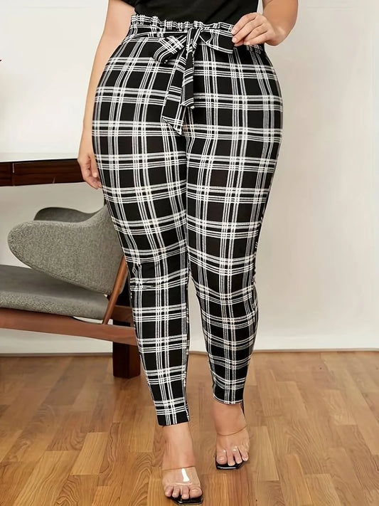 Figurschmeichelnde High-Waist Plaid Hose Plus Size