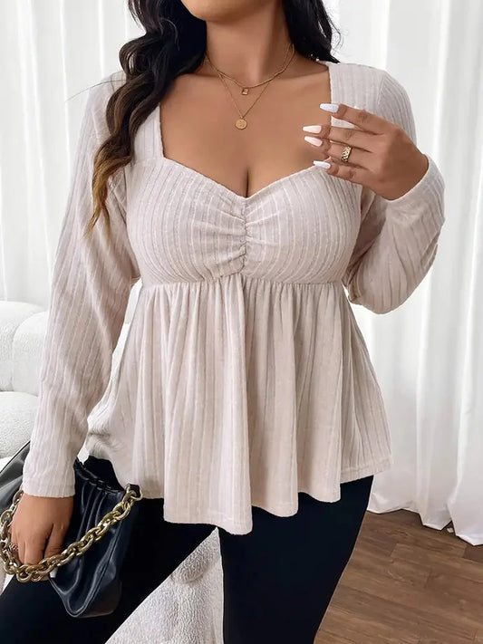Elegantes Peplum-Top mit Herzausschnitt - Figurbetonte Bluse für Frühling & Herbst